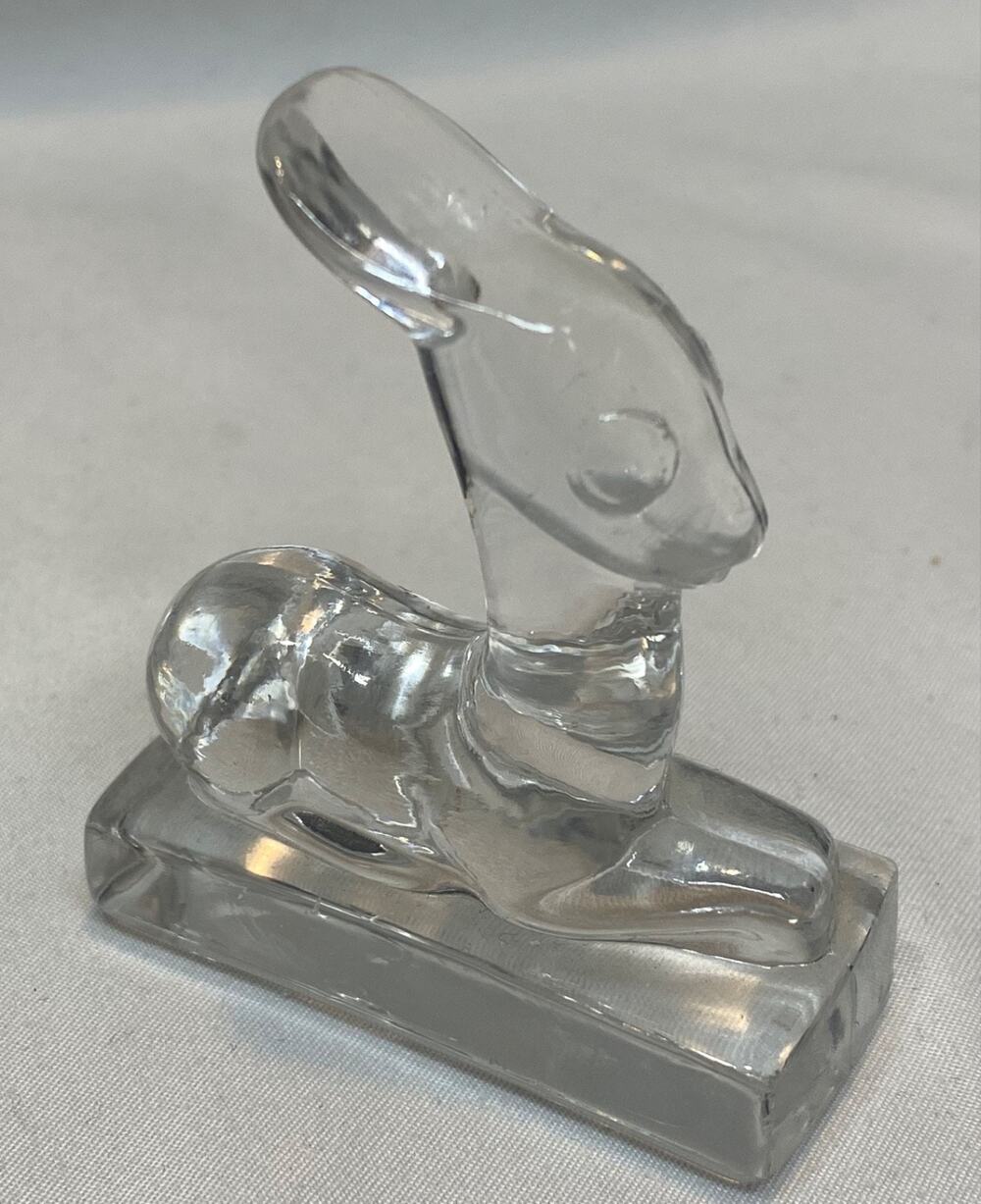1940-1943 FOSTORIA clear GLASS - SITTING - FAWN DEER - 2 1/2"